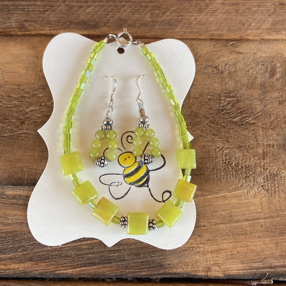 Green Jade /Sterling Silver Set - Picture 3 of 3